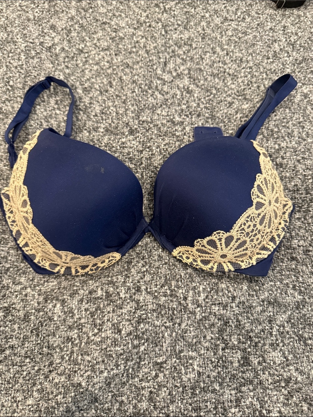 Victoria's Secret Navy Bra with Cream Lace Trim